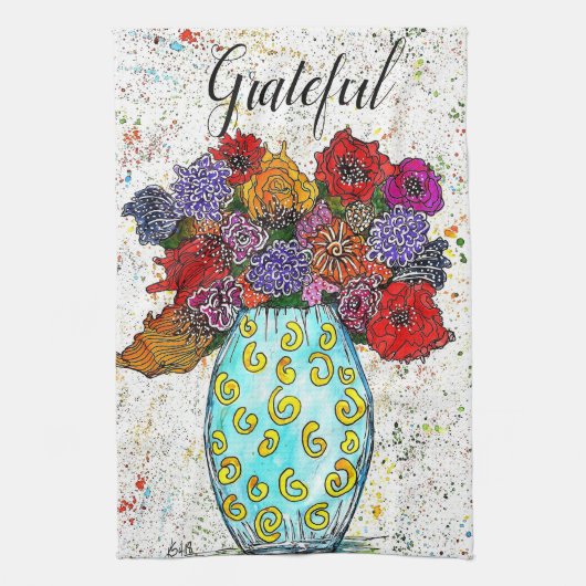 Kleurrijke Bloemen In Een Vaas Bloemen Keuken Hand Theedoek (Verticaal)