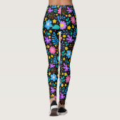 Kleurrijke bloemen in sprankelende sterren patroon leggings (Achterkant)