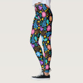 Kleurrijke bloemen in sprankelende sterren patroon leggings (Links)