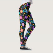 Kleurrijke bloemen in sprankelende sterren patroon leggings (Rechts)