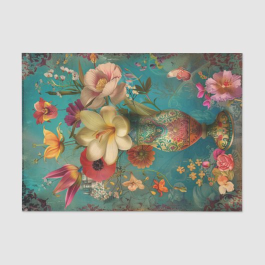 KLEURRIJKE BLOEMEN IN VAAS DECOUPAGE TISSUEPAPIER (Voorkant)