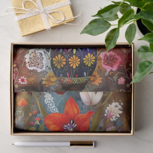 KLEURRIJKE BLOEMEN IN VAAS DECOUPAGE TISSUEPAPIER (Geschenk)