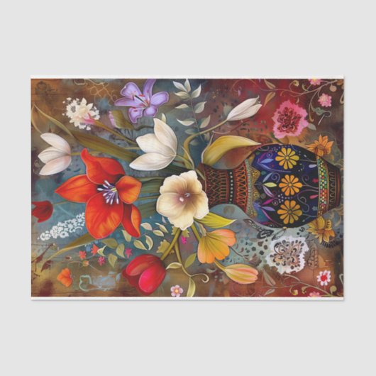 KLEURRIJKE BLOEMEN IN VAAS DECOUPAGE TISSUEPAPIER (Voorkant)