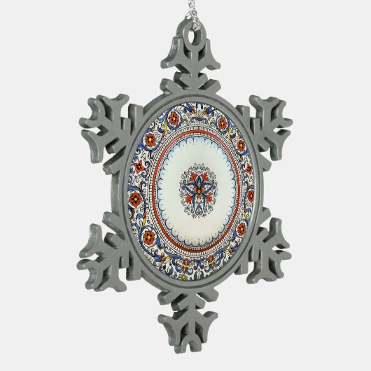 Kleurrijke Bloemen Italië Kunst Antico Deruta Vaka Tin Sneeuwvlok Ornament (Links)