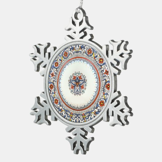 Kleurrijke Bloemen Italië Kunst Antico Deruta Vaka Tin Sneeuwvlok Ornament (Rechts)