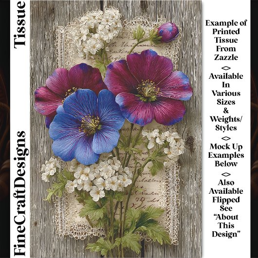 Kleurrijke bloemen, kant, rustiek hout DS5R Decoup Tissuepapier