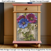 Kleurrijke bloemen, kant, rustiek hout DS5R Decoup Tissuepapier