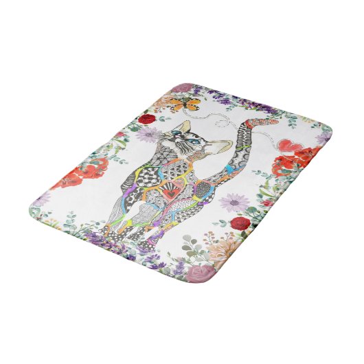 Kleurrijke Bloemen Kat Badmat (Gekanteld)