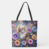 Kleurrijke Bloemen Kat Custom Monogram Tote Bag (Voorkant)