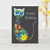 Kleurrijke Bloemen Kat Gelukkige Verjaardag Kaart (Gele Bloem)