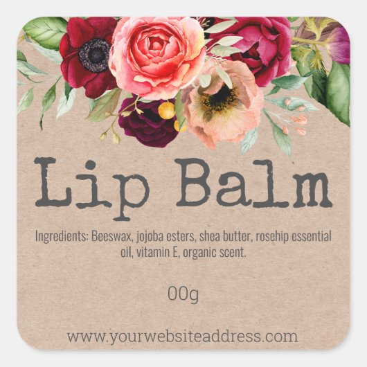 Kleurrijke Bloemen Kraft Lip Balm Tube Labels (Voorkant)