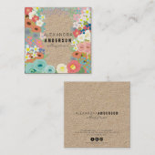 Kleurrijke Bloemen Kraft Papier Vierkante Visiteka Vierkante Visitekaartje (Voorkant / Achterkant)