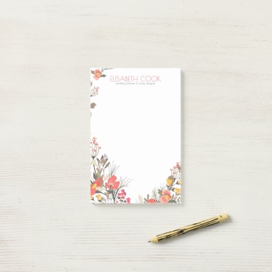 Kleurrijke bloemen krans bruiloft planner post-it® notes (Op bureau)