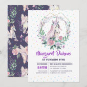 Kleurrijke bloemen krans & eenhoorn feestdagenkaart (Voorkant / Achterkant)