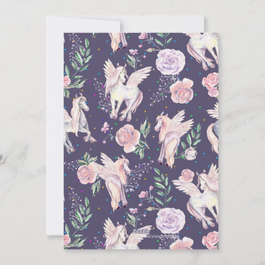 Kleurrijke bloemen krans & eenhoorn feestdagenkaart (Achterkant)