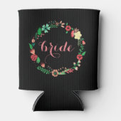 Kleurrijke bloemen krans zwarte achtergrond blikjeskoeler (Voorkant)