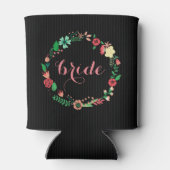 Kleurrijke bloemen krans zwarte achtergrond blikjeskoeler (Achterkant)