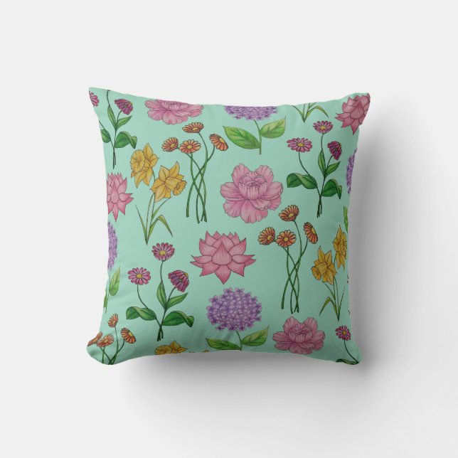 Kleurrijke bloemen kussen (Voorkant)
