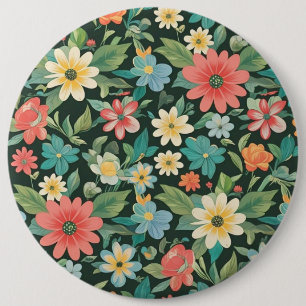 Kleurrijke bloemen/lente ronde button 6,0 cm