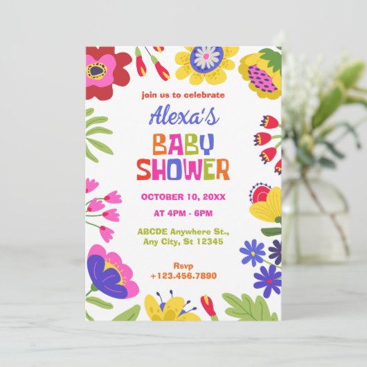 Kleurrijke bloemen leuk baby shower kaart (Staand voorkant)