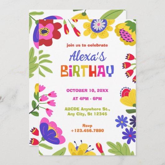 Kleurrijke bloemen leuke verjaardag kaart (Voorkant / Achterkant)
