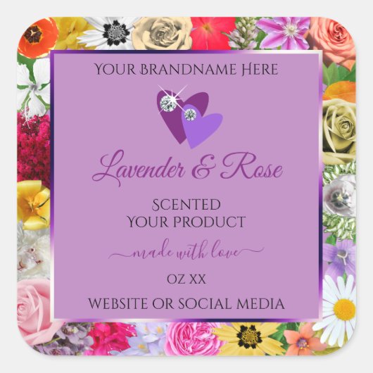 Kleurrijke bloemen Licht Paars Etiket op product H (Voorkant)