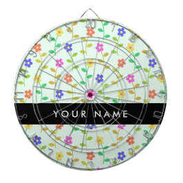 Kleurrijke bloemen, lichtgroene achtergrond, zwart dartbord