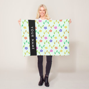 Kleurrijke Bloemen, Lichtgroene Achtergrond, Zwart Fleece Deken