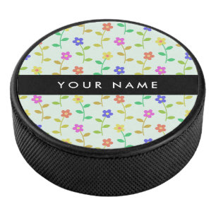 Kleurrijke Bloemen, Lichtgroene Achtergrond, Zwart Hockey Puck