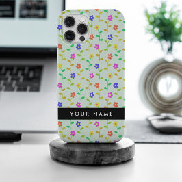 Kleurrijke bloemen, lichtgroene achtergrond, zwart iPhone 15 pro max case