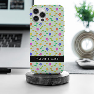 Kleurrijke bloemen, lichtgroene achtergrond, zwart iPhone 15 pro max case