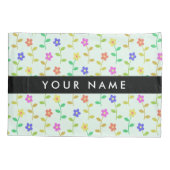 Kleurrijke bloemen, lichtgroene achtergrond, zwart kussensloop (Achterkant)