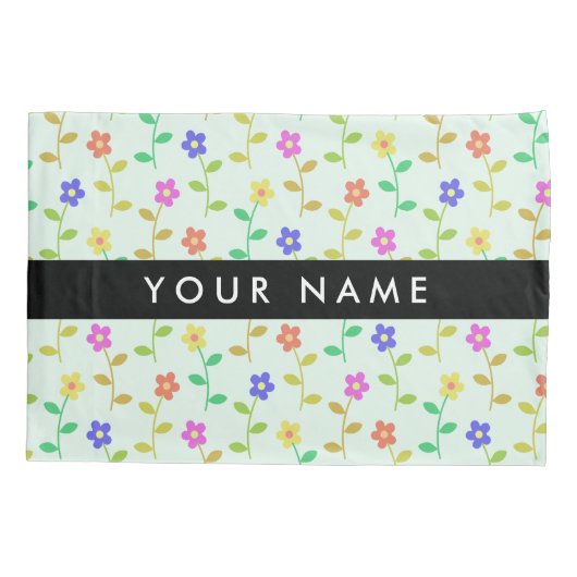 Kleurrijke bloemen, lichtgroene achtergrond, zwart kussensloop (Achterkant)