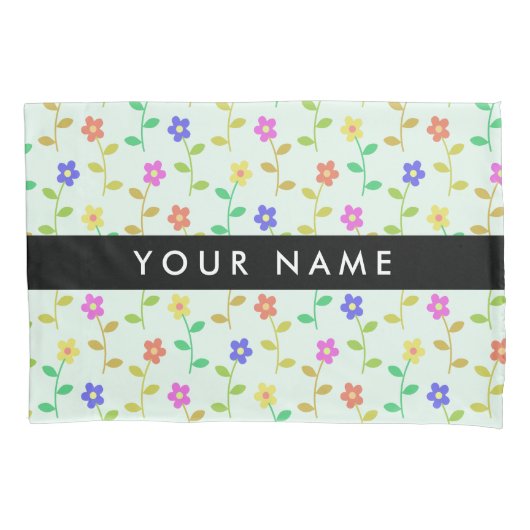 Kleurrijke bloemen, lichtgroene achtergrond, zwart kussensloop (Voorkant)