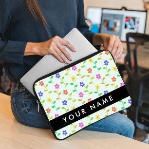 Kleurrijke bloemen, lichtgroene achtergrond, zwart laptop sleeve