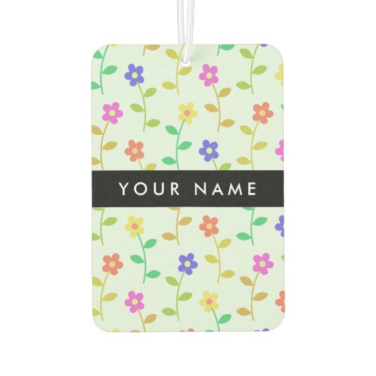 Kleurrijke bloemen, lichtgroene achtergrond, zwart luchtverfrisser (Achterkant)