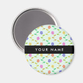 Kleurrijke bloemen, lichtgroene achtergrond, zwart magneet (Voorkant / Achterkant)