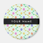 Kleurrijke bloemen, lichtgroene achtergrond, zwart magneet (Voorkant)