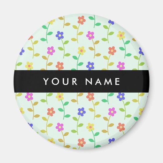 Kleurrijke bloemen, lichtgroene achtergrond, zwart magneet (Voorkant)