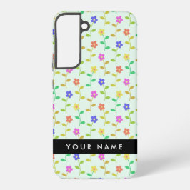 Kleurrijke bloemen, lichtgroene achtergrond, zwart samsung galaxy hoesje