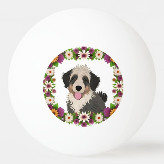 Kleurrijke Bloemen Lijst met Schattigee Hond Illus Pingpongbal (Voorkant)