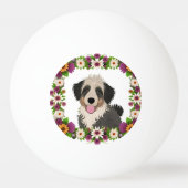 Kleurrijke Bloemen Lijst met Schattigee Hond Illus Pingpongbal (Achterkant)