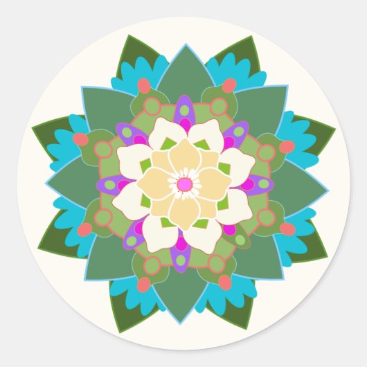 Kleurrijke Bloemen Lotus Mandala Sticker (Voorkant)