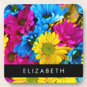 Kleurrijke bloemen, madeliefjes, boho, Jouw naam Bier Onderzetter (Voorkant)