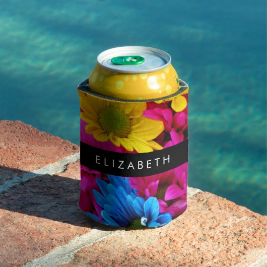 Kleurrijke bloemen, madeliefjes, boho, Jouw naam Blikjeskoeler (Insitu Zwembad)