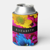 Kleurrijke bloemen, madeliefjes, boho, Jouw naam Blikjeskoeler (Blikje Voorkant)