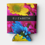 Kleurrijke bloemen, madeliefjes, boho, Jouw naam Blikjeskoeler (Voorkant)