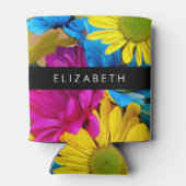 Kleurrijke bloemen, madeliefjes, boho, Jouw naam Blikjeskoeler (Achterkant)