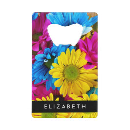 Kleurrijke bloemen, madeliefjes, boho, Jouw naam Creditkaart Flessenopener