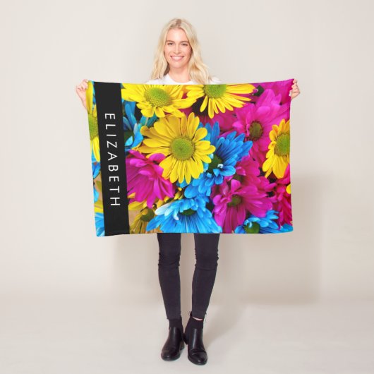 Kleurrijke bloemen, madeliefjes, boho, Jouw naam Fleece Deken (In situ)